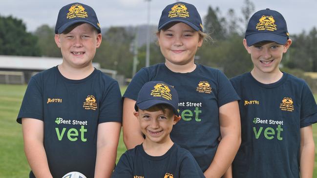 Gympie Hammers rugby union club - (back,from left) Kellen Donoghue, Tayla Vogelpoel, Jack Downward and (front) Hudson Donoghue.  Photo: Troy Jegers.