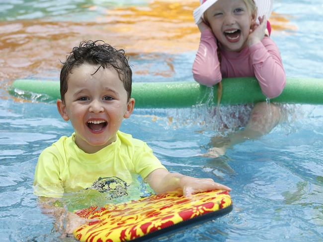 The Riverstone Swim Centre and other local pools will be helping residents cool down as Tyler Smith and Madison Kent show. Picture: David Swift