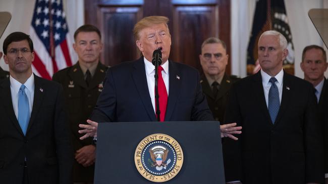 Donald Trump addresses the nation from the White House on Thursday. Picture: AP