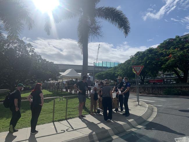 People queuing on Sunday morning to get tested for COVID-19 at the RBWH face waits of up to four hours. Picture: Danielle O'Neal