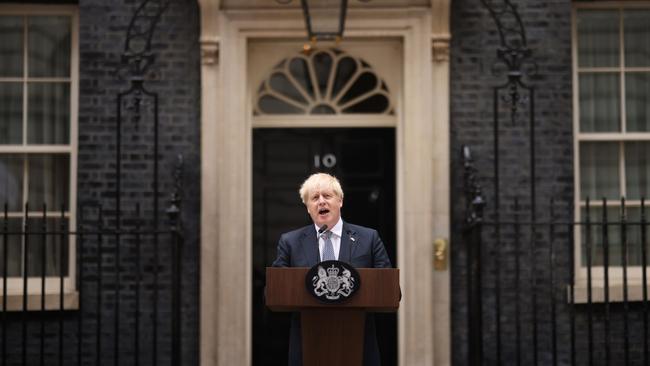 UK Prime Minister Boris Johnson addresses the nation as he announces his resignation outside 10 Downing Street, on July 7, 2022. Picture: Getty Images