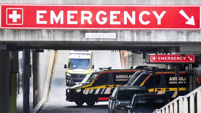 Ambulances at the Royal Hobart Hospital. Picture: Chris Kidd