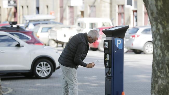 Motorists in Salamanca coming to terms with the new parking meters being rolled out around Hobart. Picture: MATHEW FARRELL