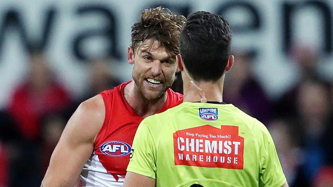 Dane Rampe has apologised for insulting umpire Jacob Mollison. Picture: Phil Hillyard