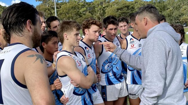 Grima addresses his side during its win over Tea Tree Gully. Picture: Glenunga Football Club