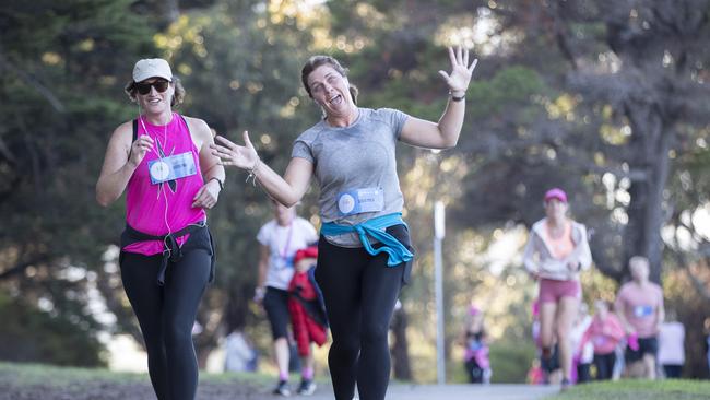 Mother's Day Classic run and walk at Bellerive, Lisa Rushton and Renee Hill (RHS). Picture: Chris Kidd