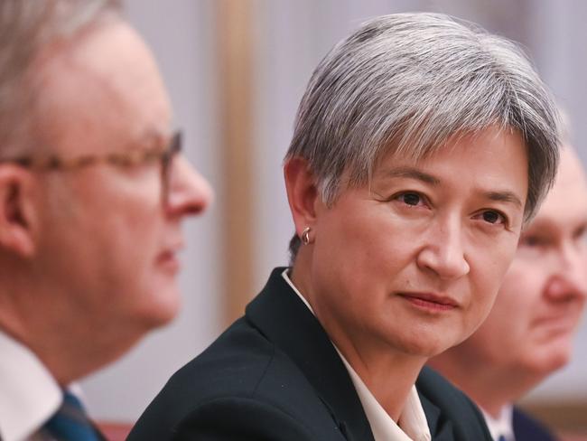 Foreign Minister Penny Wong, right, and Anthony Albanese. Picture: NewsWire/Martin Ollman