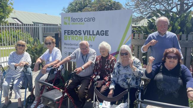 Some of the remaining Feros Village Byron Bay residents: Charmian Podesta, Sybil Reddan, Mick Eddings, Kate Smorty, Bernadette Dean, Rhonda Strand and Henning Jensen.