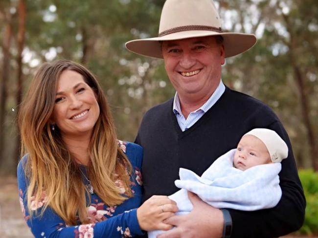 Vikki Campion and Barnaby Joyce with baby Sebastian Joyce, interviewed on Channel Seven’s Sunday Night program - Photo supplied Channel 7