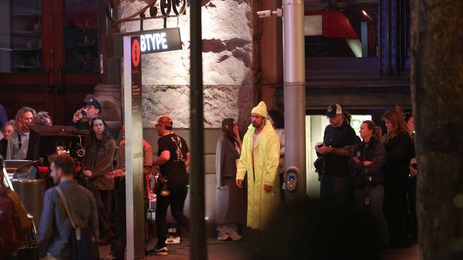 George Street was closed from King Street to Bridge Street on Saturday night, as film crews worked to capture Ryan Gosling’s stunt scene. Picture: Damian Shaw