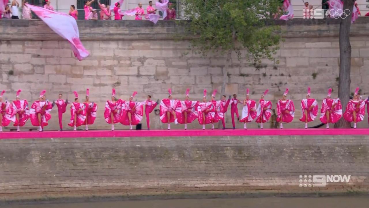 Viewers noticed dancers doing the cancan at Paris Olympics opening ceremony were not lifting their legs very high. Picture: Nine