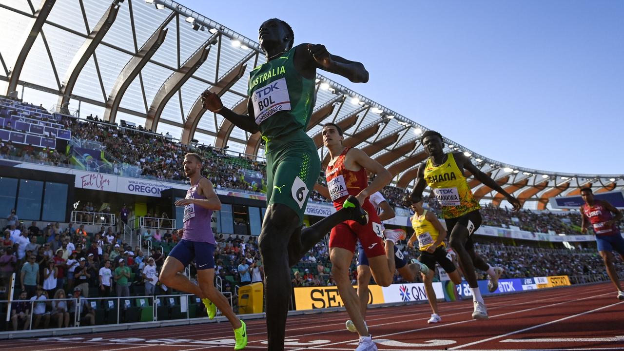 Peter Bol stunned at the world championships with his 800m heat win. Picture: AFP