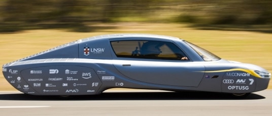 The Sunswift 7 solar powered race car during its 1000km run that led to world record being broken. Picture: Richard Freeman