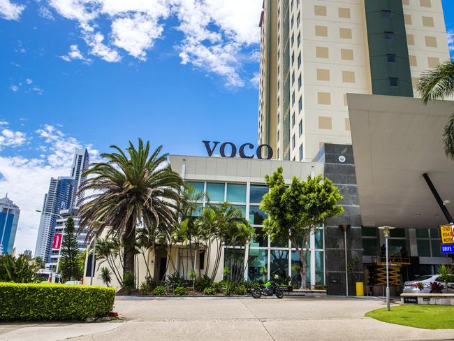 The Voco Hotel in Surfers Paradise is reportedly being used by aircrew as an isolation facility. Picture: Nigel Hallett.