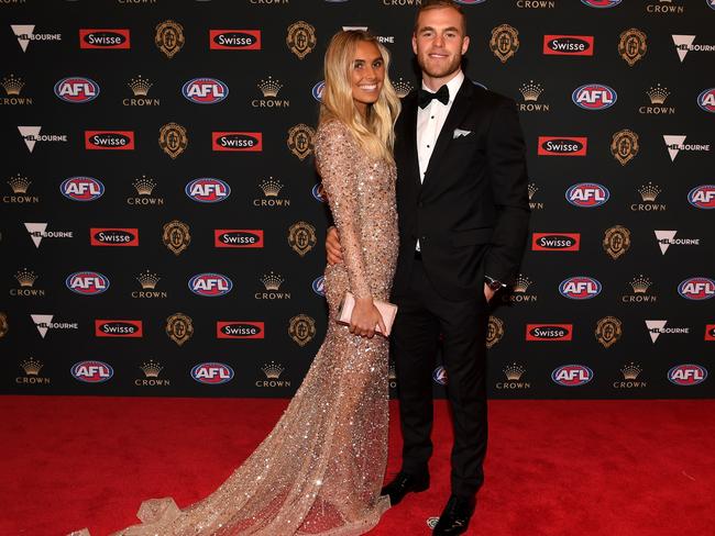 Tom Mitchell and Hannah Davis turned heads at last year’s Brownlow. Picture: AAP Image/Julian Smith