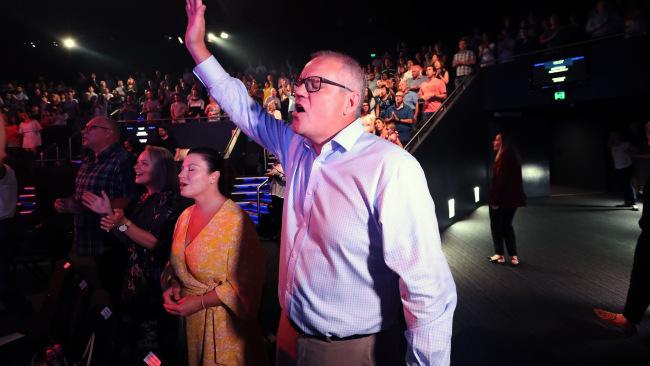 Prime Minister Scott Morrison in church on Easter Sunday.