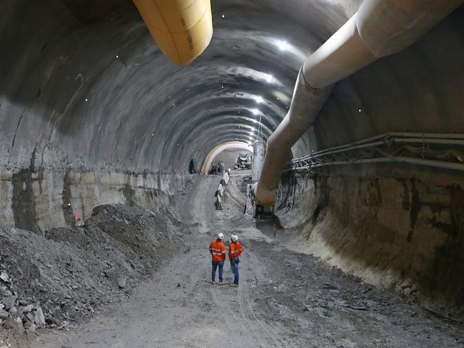 The tunnels being created under Sydney for the underground station at Pitt St. Picture: Richard Dobson