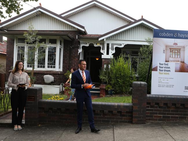 SYDNEY, AUSTRALIA - FEBRUARY 20, 2021, Auctioneer Damien Cooley in action at Service Street Home Auction in Ashfield Today in Sydney, Australia. Picture: Newscorp Sunday Telegraph / Gaye Gerard