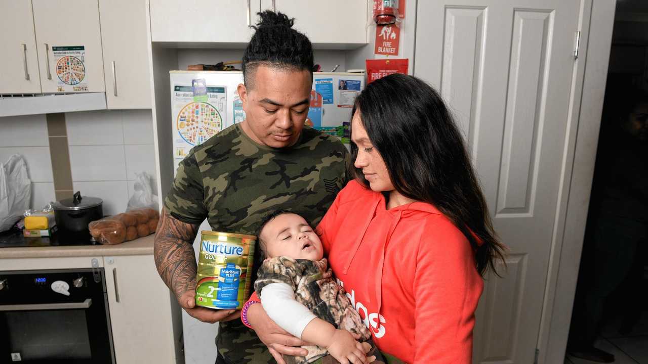 Sam Peilua and Tegan Anaru with their son Prince Peilua. Picture: Rob Williams