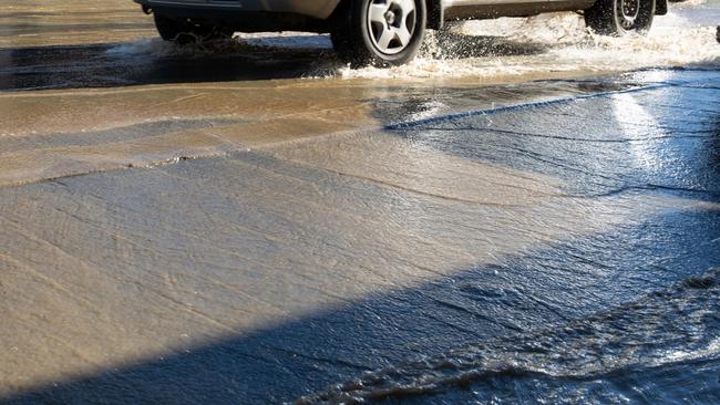 The popular North Hobart restaurant strip has been flooded on Friday July 9, 2021. Picture: JILLIAN MUNDY.