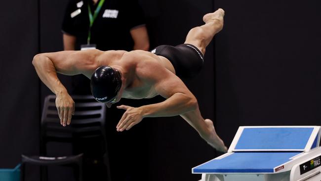 Cameron McEvoy starts during the final of the 50m freestyle. Picture: Michael Klein