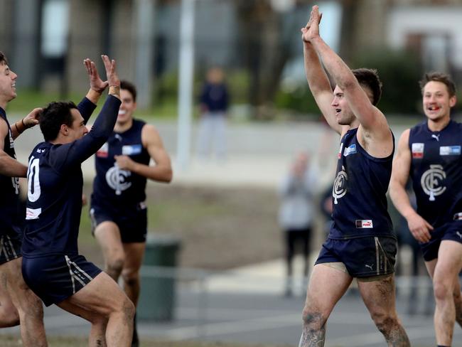 Croydon players celerbrate a goal in the win over Park Orchards. Picture: Stuart Milligan