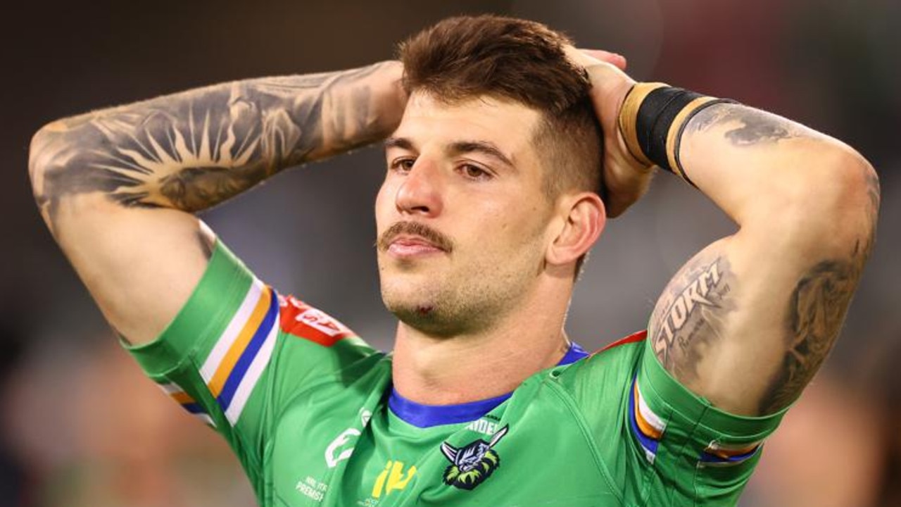 Curtis Scott of the Raiders looks dejected after the round eight NRL match between the Canberra Raiders and the South Sydney Rabbitohs at GIO Stadium, on April 29, 2021, in Canberra, Australia. (Photo by Mark Nolan/Getty Images)