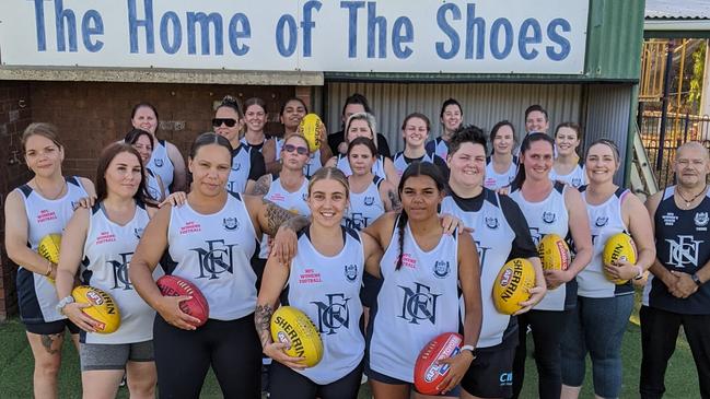 Noarlunga's women's side for season 2023 coached by Tyrone Ivanica (far right). Picture: Noarlunga Football Club