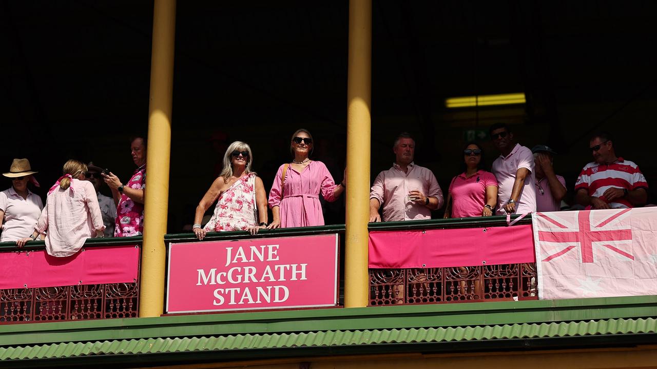 Spectators look on from the "Jane McGrath Stand" prior to day three of the Fifth Men's Test Match in the series between Australia and India at Sydney Cricket Ground. Picture: Getty Images