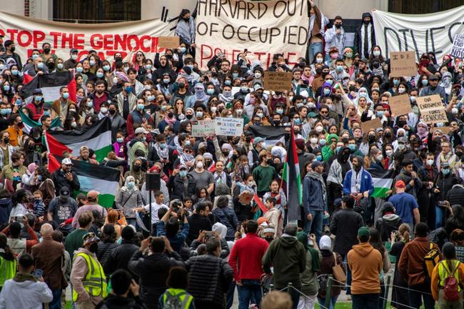 Pro-Palestinian demonstrators at Harvard on October 14, 2023