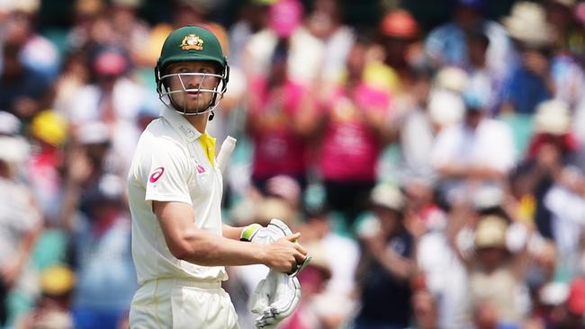 SYDNEY, AUSTRALIA — JANUARY 05: Cameron Bancroft of Australia walks from the field after being bowled by Stuart Broad of England during day two of the Fifth Test match in the 2017/18 Ashes Series between Australia and England at Sydney Cricket Ground on January 5, 2018 in Sydney, Australia. (Photo by Matt King/Getty Images)