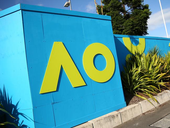 MELBOURNE, AUSTRALIA - JANUARY 18: Australian Open signage is seen at Melbourne Park on January 18, 2021 in Melbourne, Australia. Melbourne Park will host WTA and ATP events along with the ATP in the lead up to the 2021 Australian Open. Melbourne Park is currently under strict lockdown due to players quarantine conditions travelling from overseas into Australia. (Photo by Mike Owen/Getty Images)