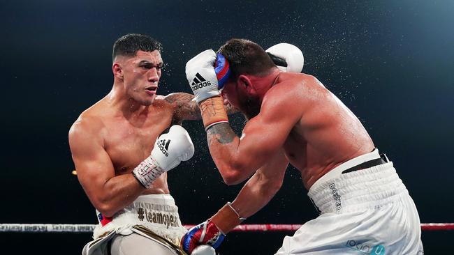 Jai Opetaia punches Mark Flanagan during their 2019 fight. Photo by Matt King/Getty Images