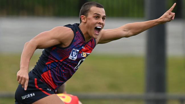 Nathan Boucher celebrates a goal for Coburg.
