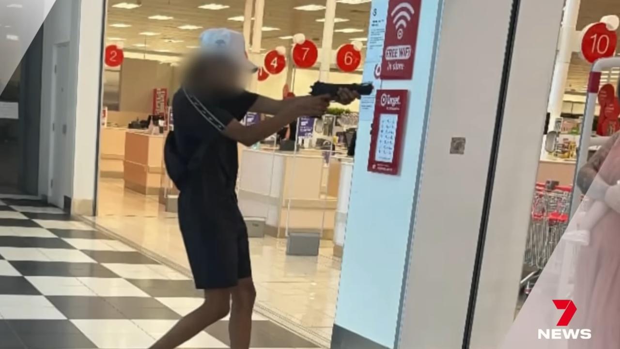 Two teens were bailed after allegedly pointing imitation guns at shoppers. Picture: 7News