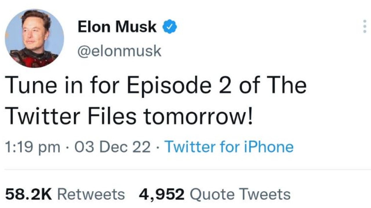 Elon Musk teased at dropping some new bombshell information later today. Picture: Twitter