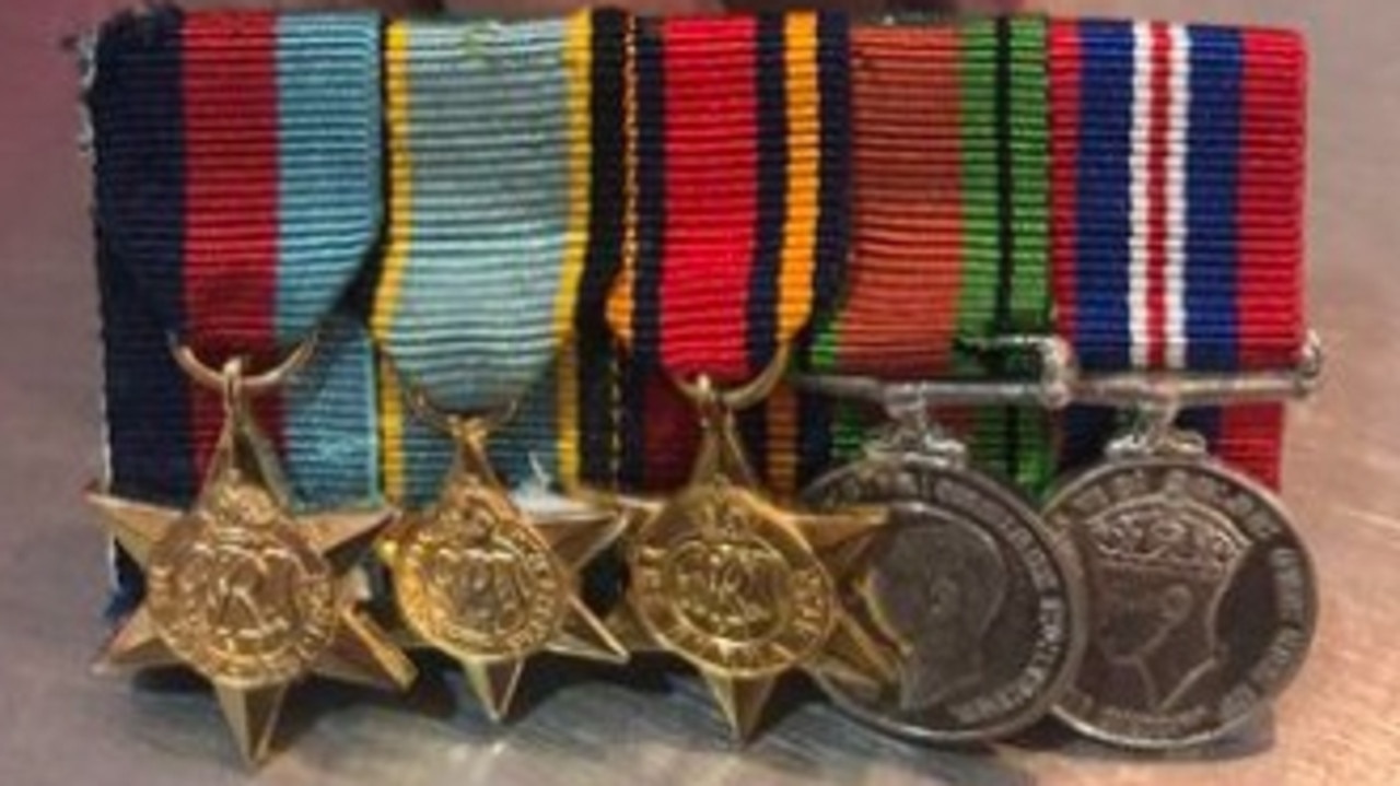 The WWII medals from list from left to right: 1939-1945 Star, Atlantic Star, Burma star, Defence Medal and the 1939-1945 War Medal.