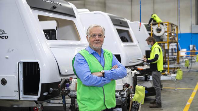 Gerry Ryan in his Dandenong Jayco factory. Picture: Aaron Francis