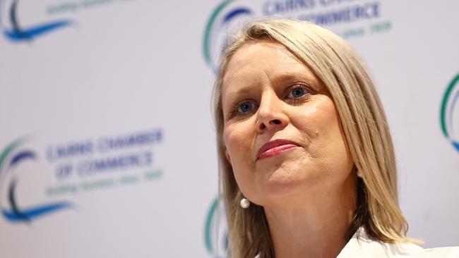 LNP candidate for Barron River Bree James participates in a Q&A session at the 2024 Meet the Candidates: State Election Forum Lunch, hosted by the Cairns Chamber of Commerce and Tourism Tropical North Queensland at the Pullman Reef Hotel Casino. Picture: Brendan Radke