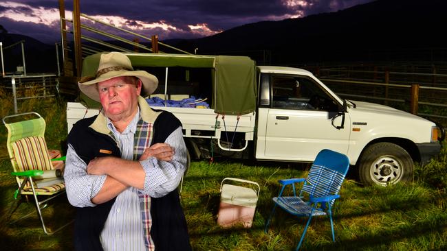 Nobby McMahon is set up for the night at the saleyards. Picture: Zoe Phillips