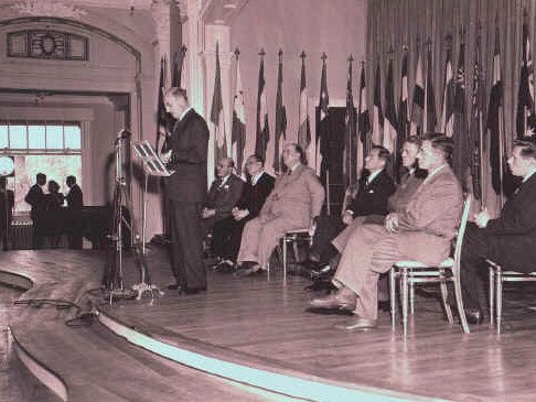 The 1944 conference in Bretton Woods, New Hampshire, where the IMF and World Bank were launched.
