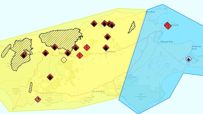 The bushfire warnings for Kangaroo Island as of 7.30am.