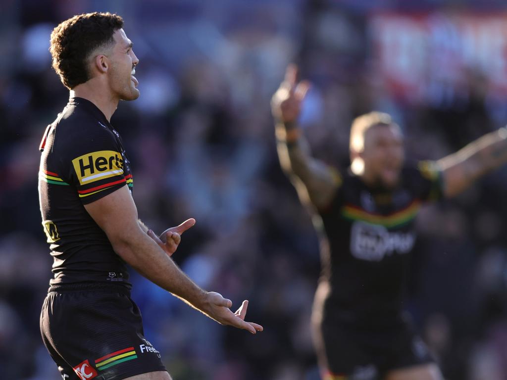 Nathan Cleary’s ‘Iceman’ celebration. Picture: Jason McCawley/Getty Images