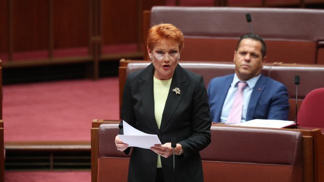 Senator Pauline Hanson in Parliament House in Canberra. Picture Gary Ramage