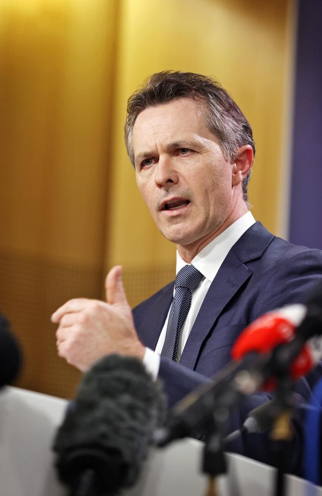 Jason Clare pictured at a press conference in Sydney today speaking about the incompetence of the federal Liberal government. Picture: Sam Ruttyn