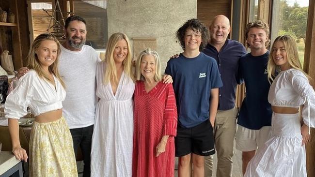 Billy Brownless, Nicky Brownless and Garry Lyon celebrate Christmas 2020 together with the Brownless children. Picture: Supplied/Instagram