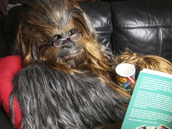 Sarah Hillier, 48, has an authentic, hand-stitched Chewbacca costume, complete with stilts to make her 2.38m tall. Most weekends, as part of her membership in the 501st Legion, a group of Star Wars fans who dress up and appear at comic conventions, charity fundraisers, etc. Picture: Dylan Robinson