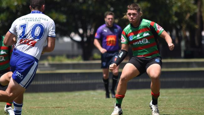 Lochlin Moses lines up a tackle in the Harold Matthews Cup. Picture: Sean Teuma/NewsLocal