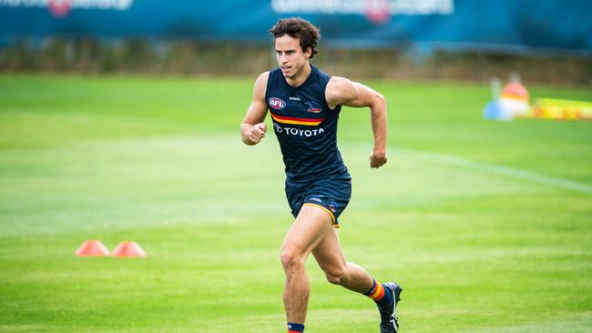 Will Hamill completes a running drill at Crows training. Picture: Tom Huntley