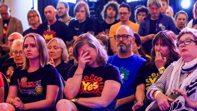 Yes supporters react after losing the referendum vote on Saturday.